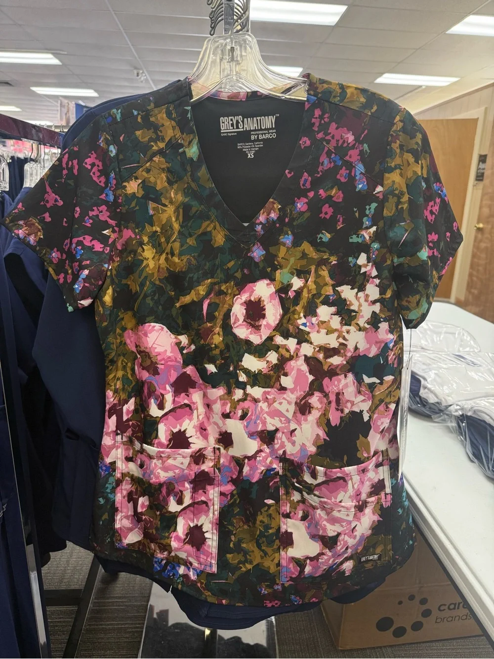 Grey's Anatomy Floral Scrub Top - Pink, Green & Black - Picture 1 of 3